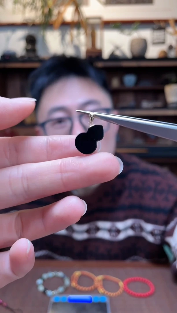 【闪购商品】和田玉吊坠18K金镶嵌18K墨玉葫芦吊坠MY赠链