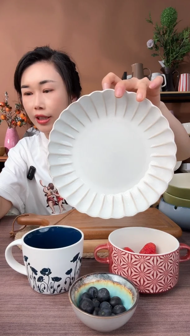 瓷片9英寸窑变花瓣碗微瑕