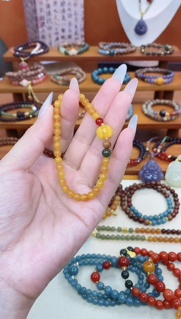 未镶嵌蜜蜡手链05老蜡单圈和田玛瑙