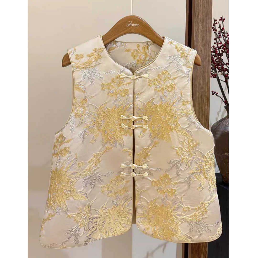 新中式重工刺绣国风马甲女款爆款网红坎肩无袖国潮复古马夹中国风