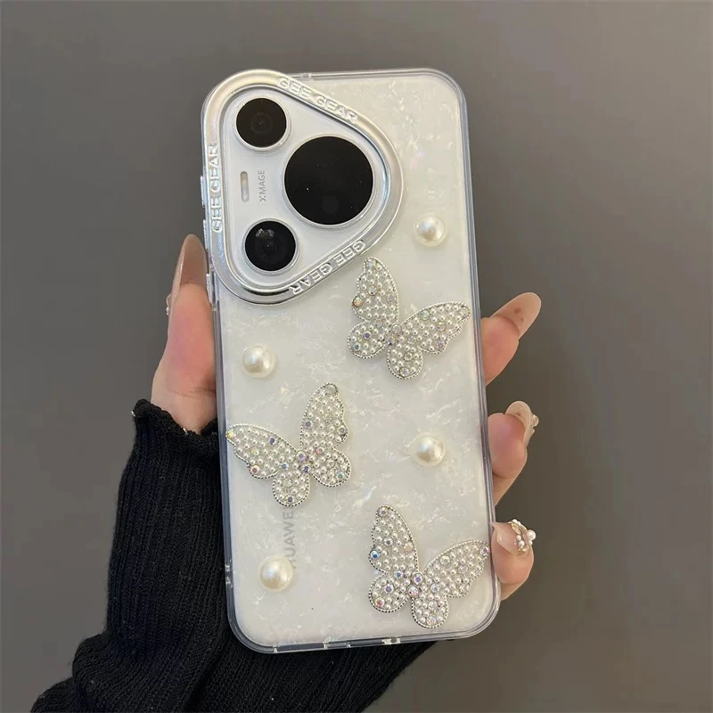 适用华为mate70pro手机壳高级mate60珍珠贝壳纹p70清新mate40蝴蝶