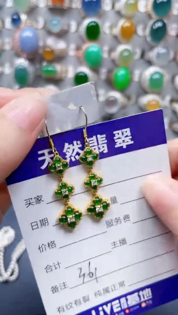 银S925镶嵌翡翠耳饰361