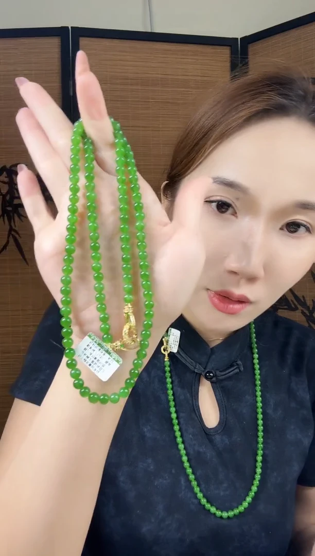 颈饰未镶嵌和田玉（碧玉）6正阳绿无矿毛衣链