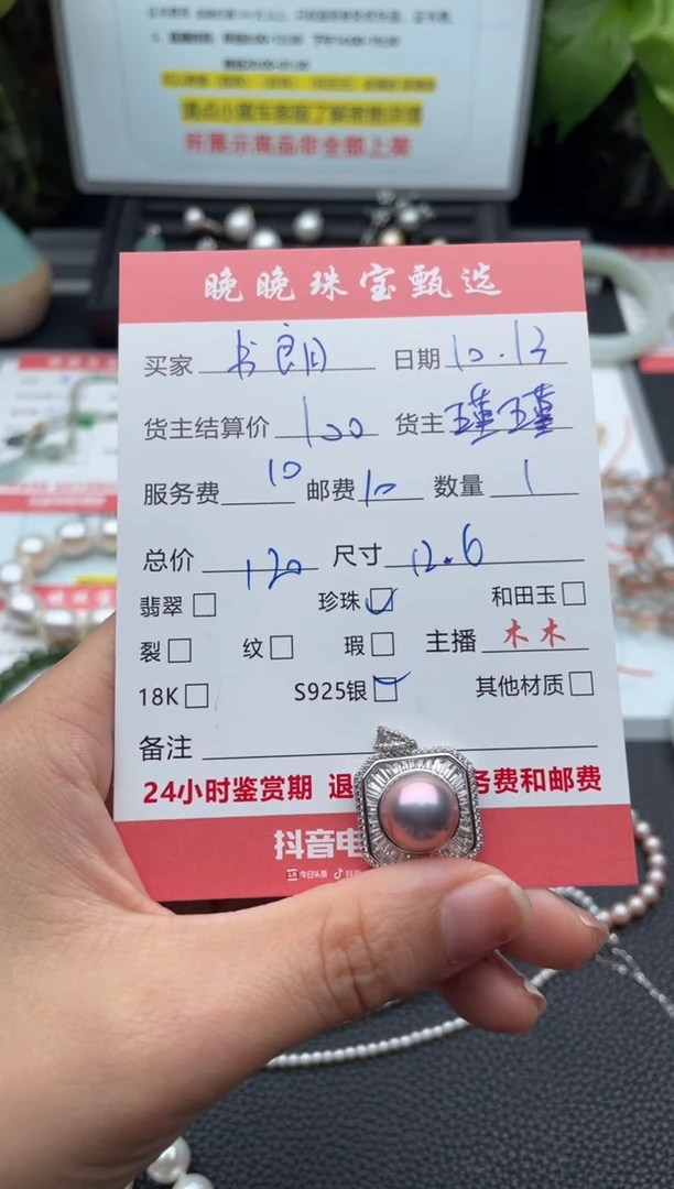 颈饰银S925镶嵌淡水珍珠书*吊坠