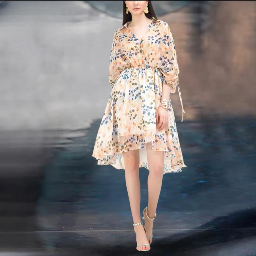 平凡高定！法式高级感气质长袖碎花仙女连衣裙(4杆）0218