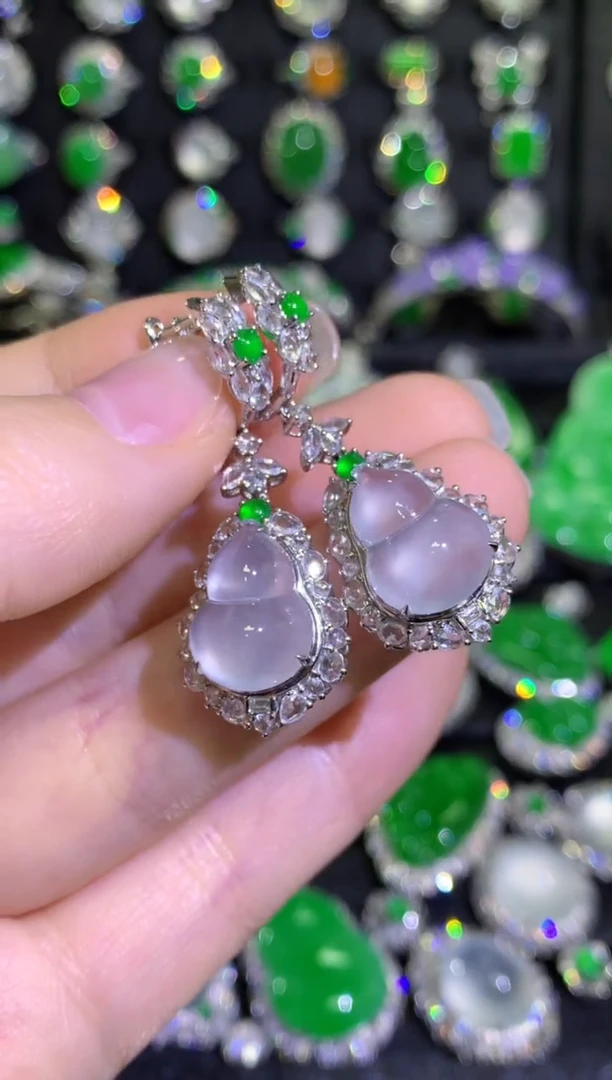 【闪购商品】翡翠耳饰18K金镶嵌高冰玻葫芦耳坠不封底