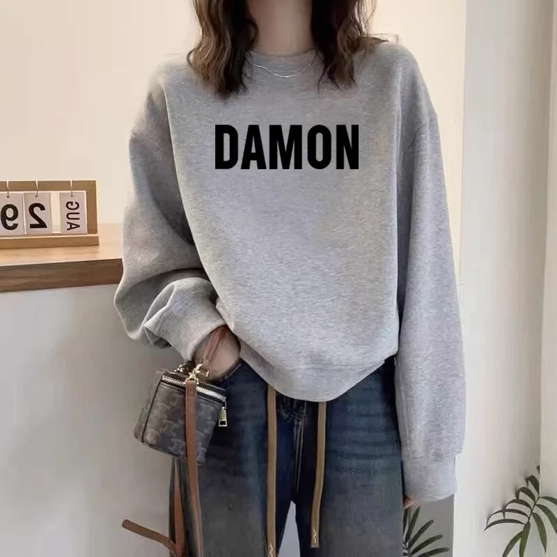 圆领套头打底衫加绒加厚卫衣女2025春秋季新款宽松韩版潮情侣外套