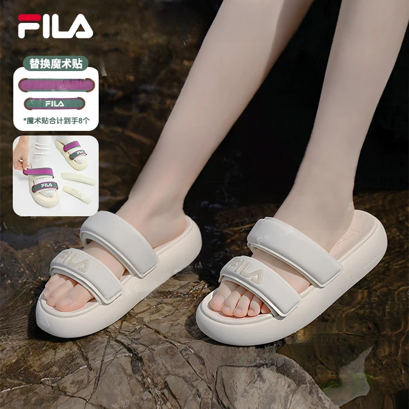 【魔术贴】FILA斐乐软底新甜甜圈夏欧若风涉水增高外穿白色百搭拖鞋