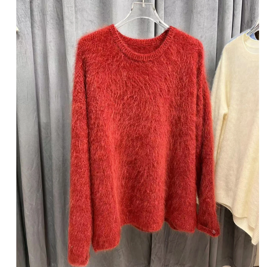 《嘉沐》秋冬新品“高端货(禁机洗100%山羊绒拉绒圆领厚款宽松慵懒风