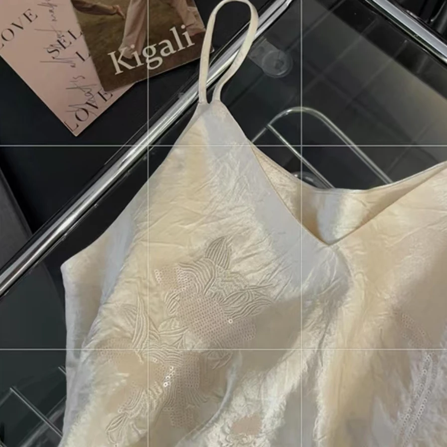 【刺绣吊带】时尚新中式春季印花吊带提花斜襟重工刺绣背心5512