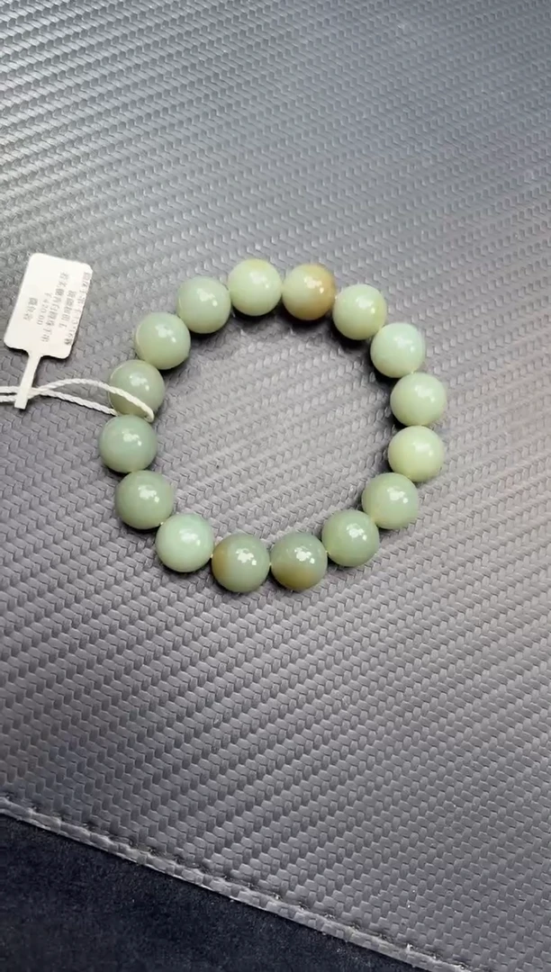 未镶嵌手串和田玉若羌微色差带糖青玉卡13手串
