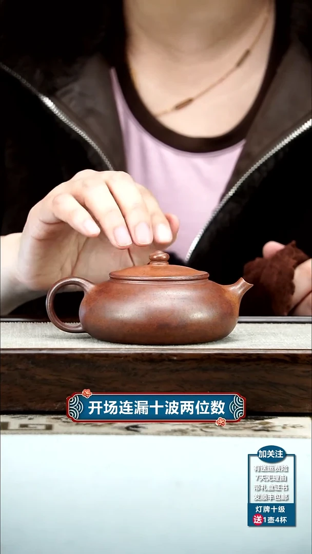 【闪购商品】紫砂茶壶顾建华百目天星泥柴烧底刻寒江160CC