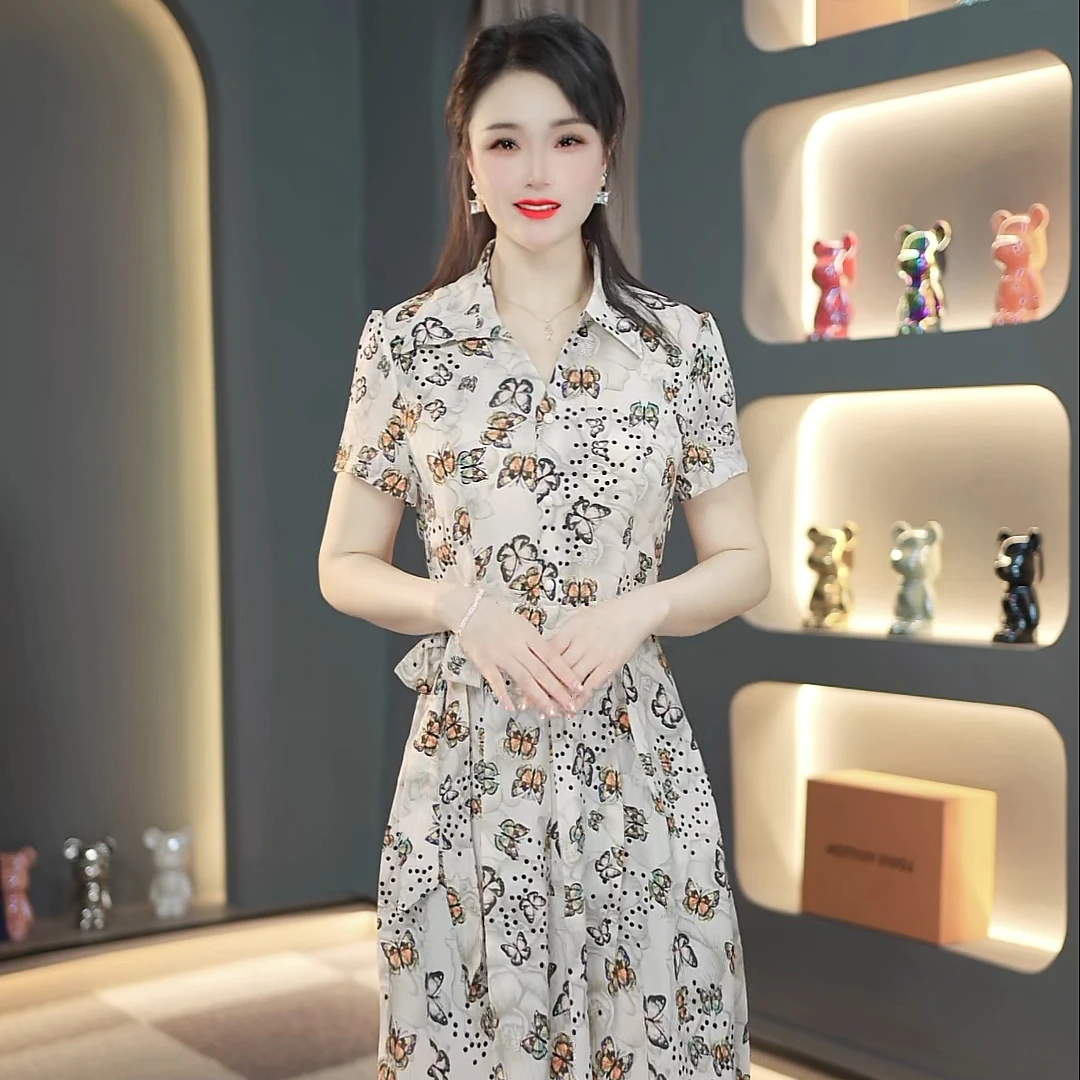 复古优雅精致修身显瘦漂亮洋气减龄气质中长款短袖连衣裙