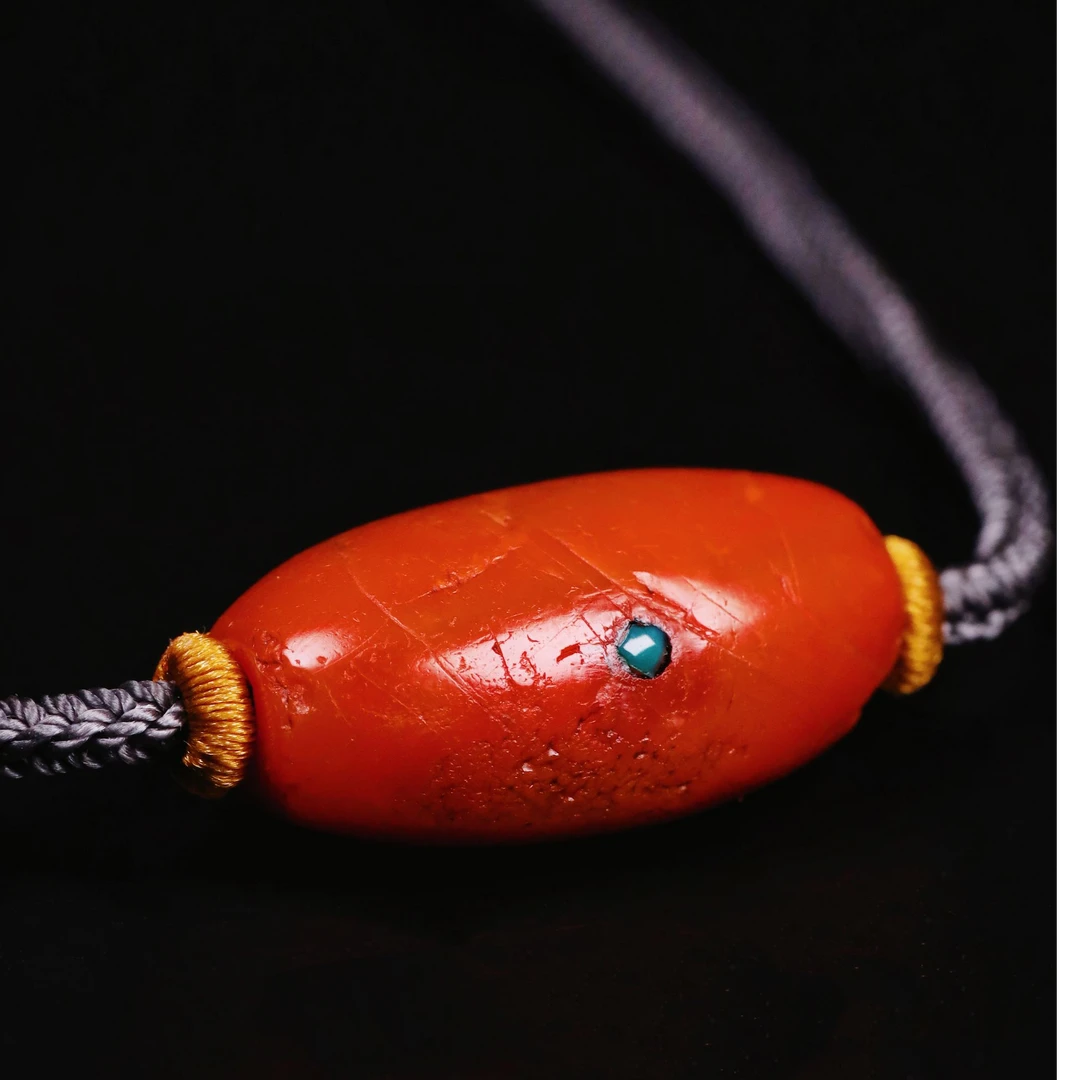 老甘南红嵌宝珠明代满色满肉原装嵌宝藏传老甘南