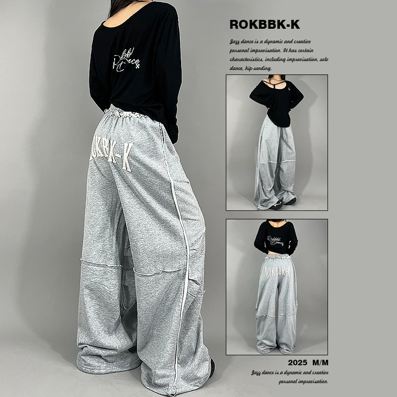 ROKBBK-K布韩街舞潮牌2025新款简约百搭拼接休闲裤女爵士舞