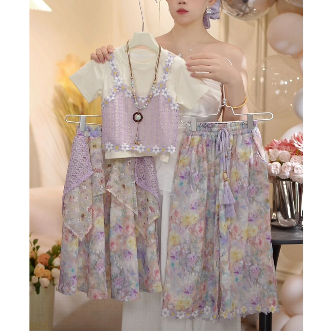 【可儿家】女童2025夏季公主薄款韩版公主风夏款时尚套装-5200