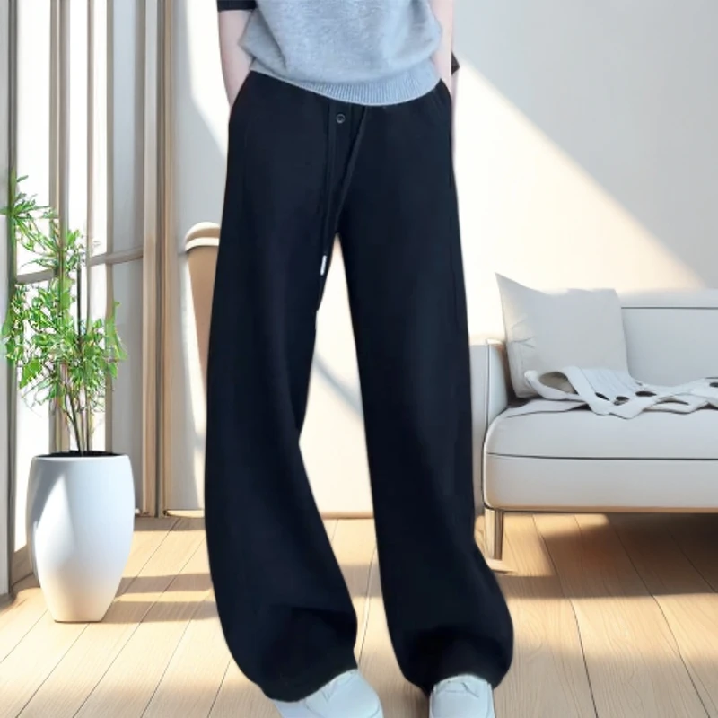 秋冬设计感垂感宽松四粒扣口袋松紧腰卫裤休闲裤宽松显瘦C6376
