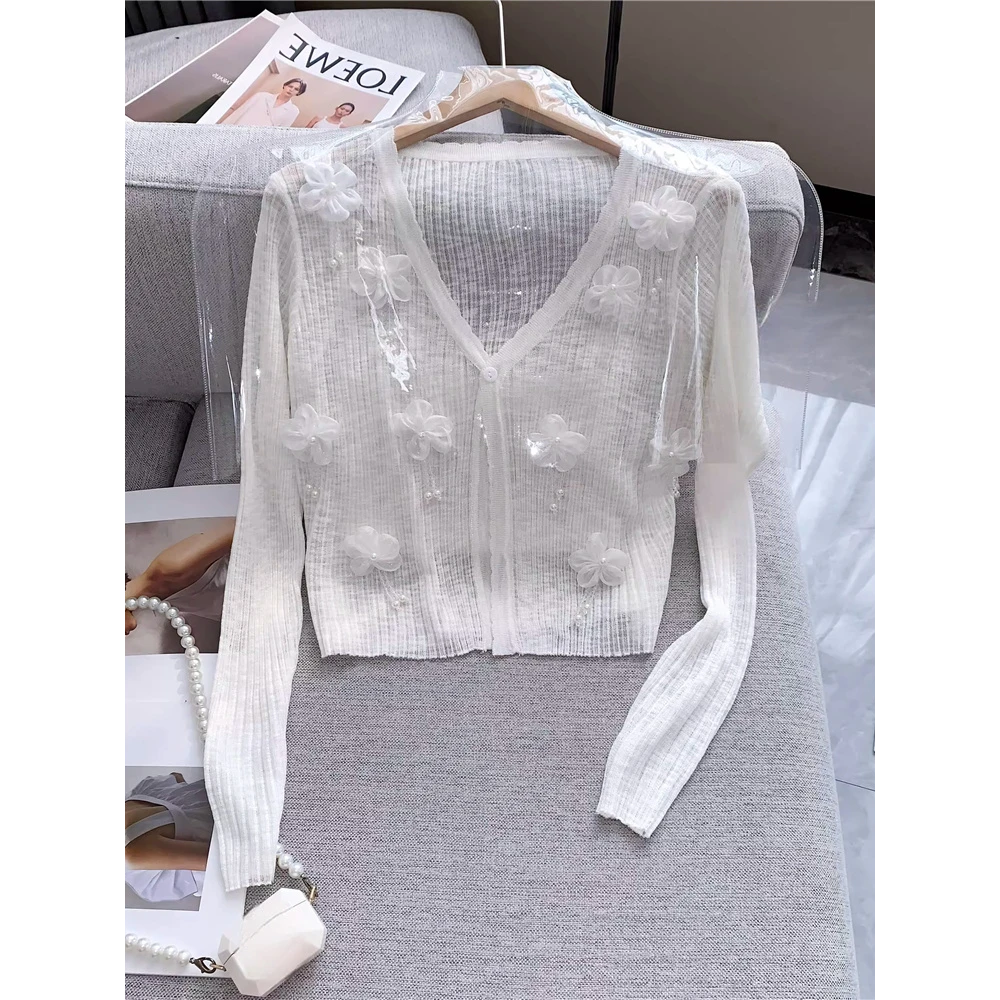 美貌色系！绝绝子！轻薄针织衫女慵懒风开衫立体花朵空调衫防晒上衣