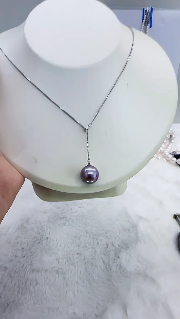 银S925镶嵌淡水珍珠DA紫珠y链12-13 y336