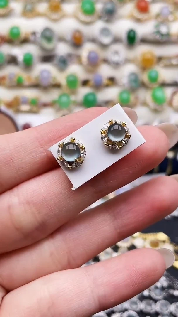 银S925镶嵌翡翠耳饰225