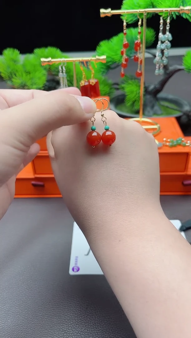 玛瑙/玉髓耳饰银S925镶嵌424