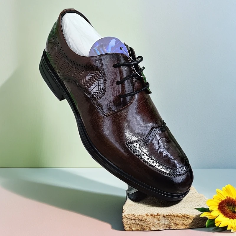 商务休闲皮鞋男真皮秋冬新款透气软底商务黑色一脚蹬防滑鞋