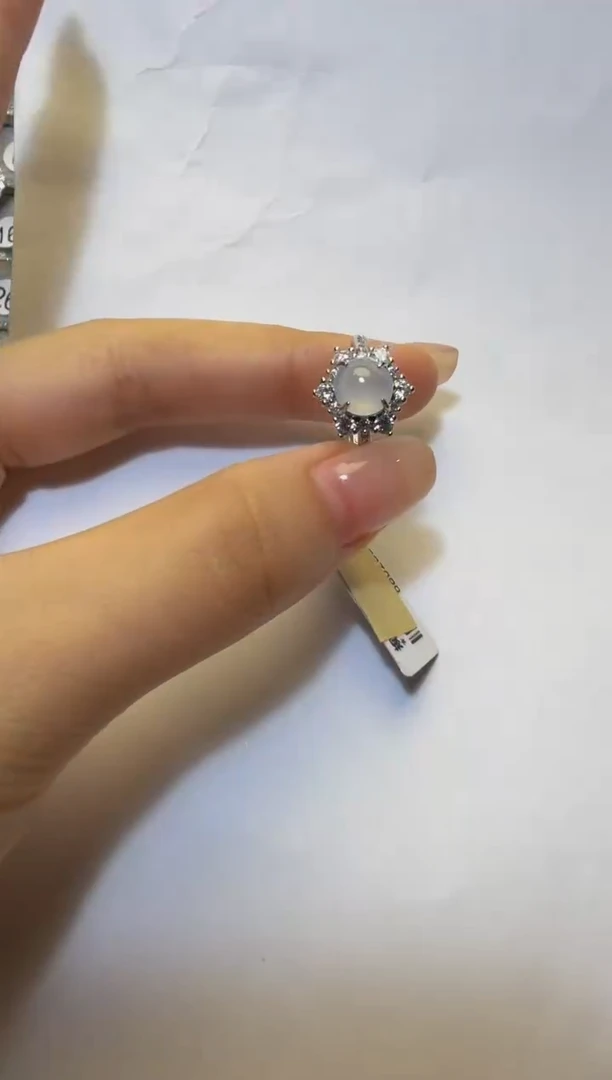 银S925镶嵌戒指翡翠925银镶缅甸A货翡翠戒指