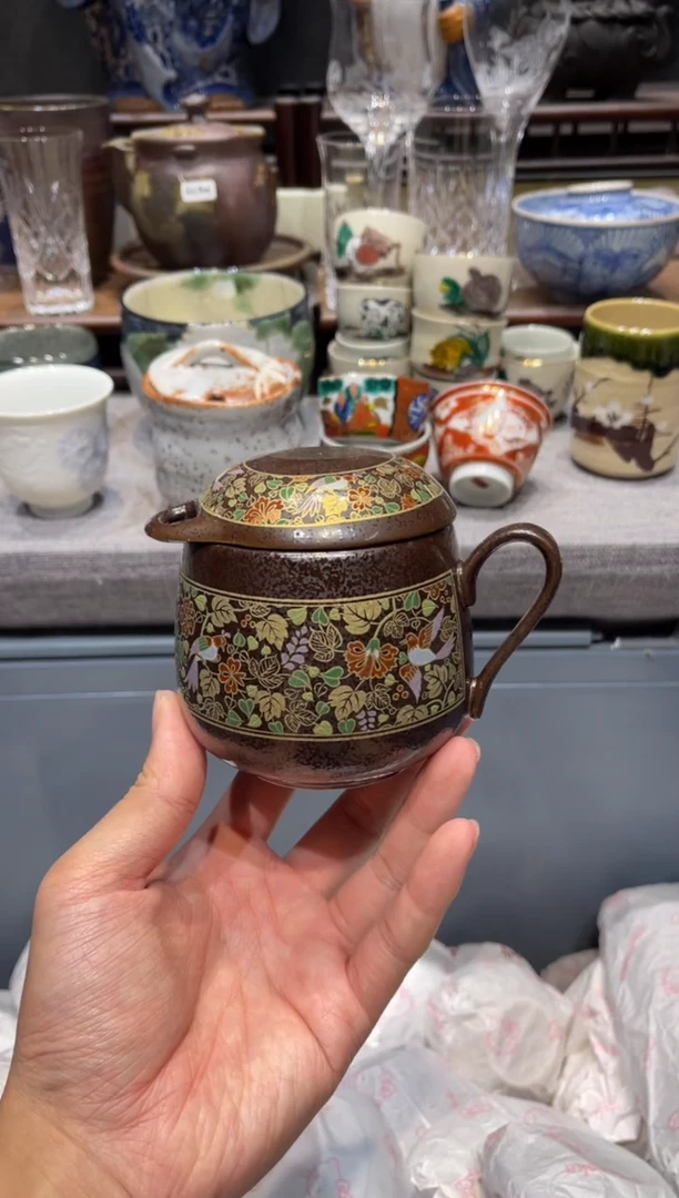 瓷片手绘鎏金盖杯