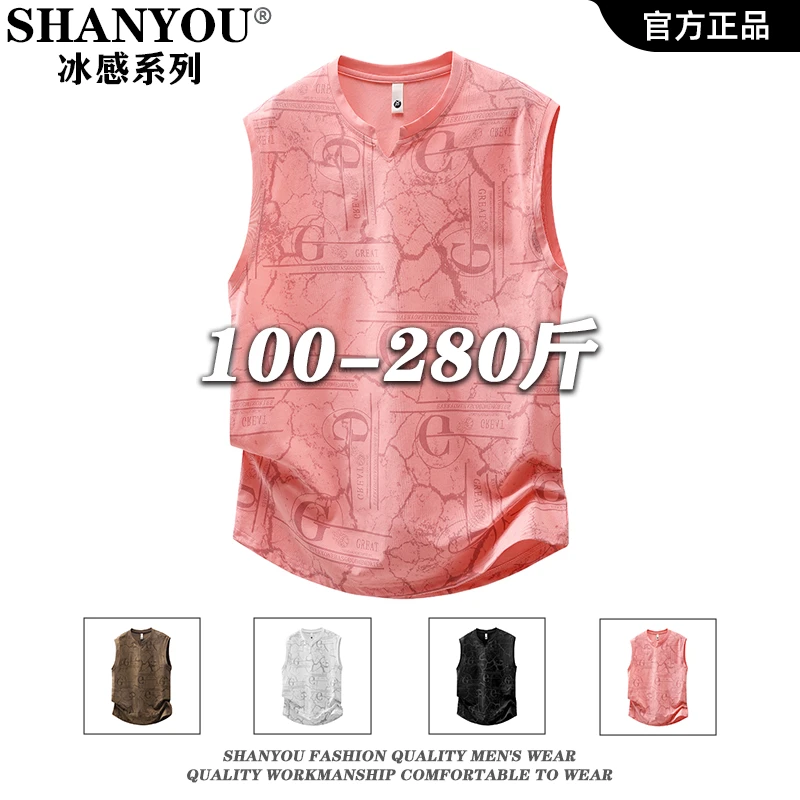 夏季男士背心2025新款潮牌休闲运动宽肩无袖t恤加肥加大码坎肩男