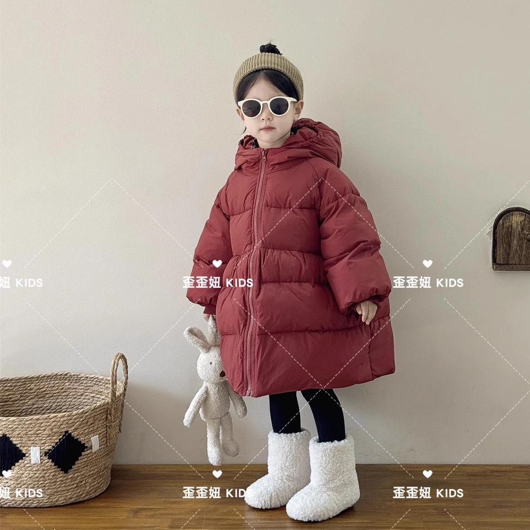 【歪歪妞童装】35192儿童保暖加厚连帽棉服女童宝宝中长款长裙棉衣