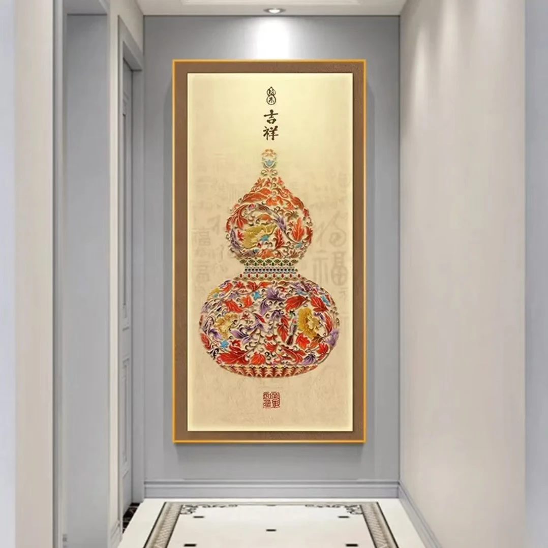 【吉祥福禄】入户玄关装饰画现代轻奢走廊过道挂画竖版晶瓷镶钻工艺