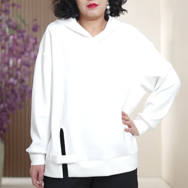 蜂窝珠地棉卫衣女大码弹力百搭减龄显瘦连帽休闲舒适春季上衣