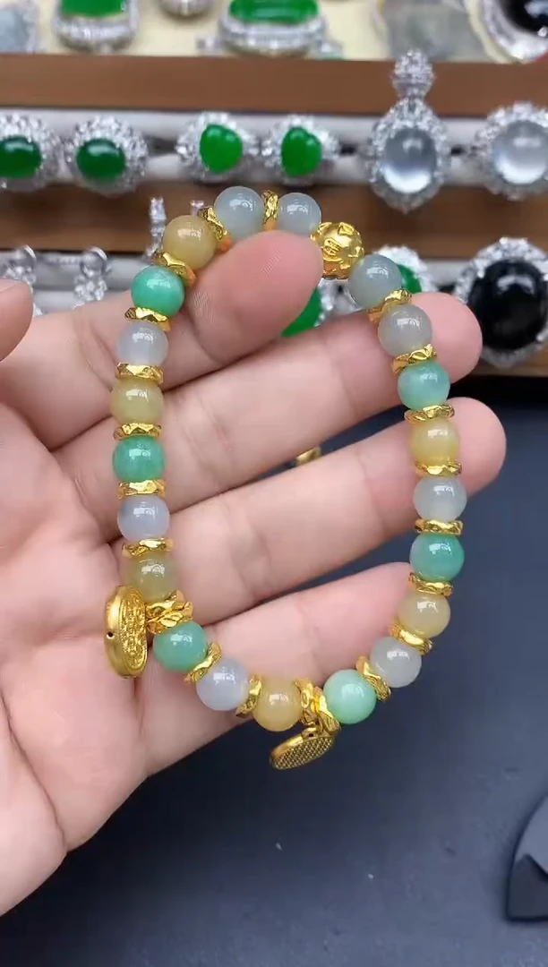 足金镶嵌手链翡翠445-中国好珍宝