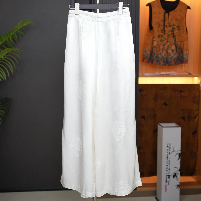 【星辰提花阔腿裤】国风新中式提花缎面新款休闲垂感女款阔腿裤