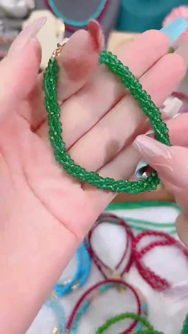 手链银S925镶嵌尖晶石绿麻花19.9