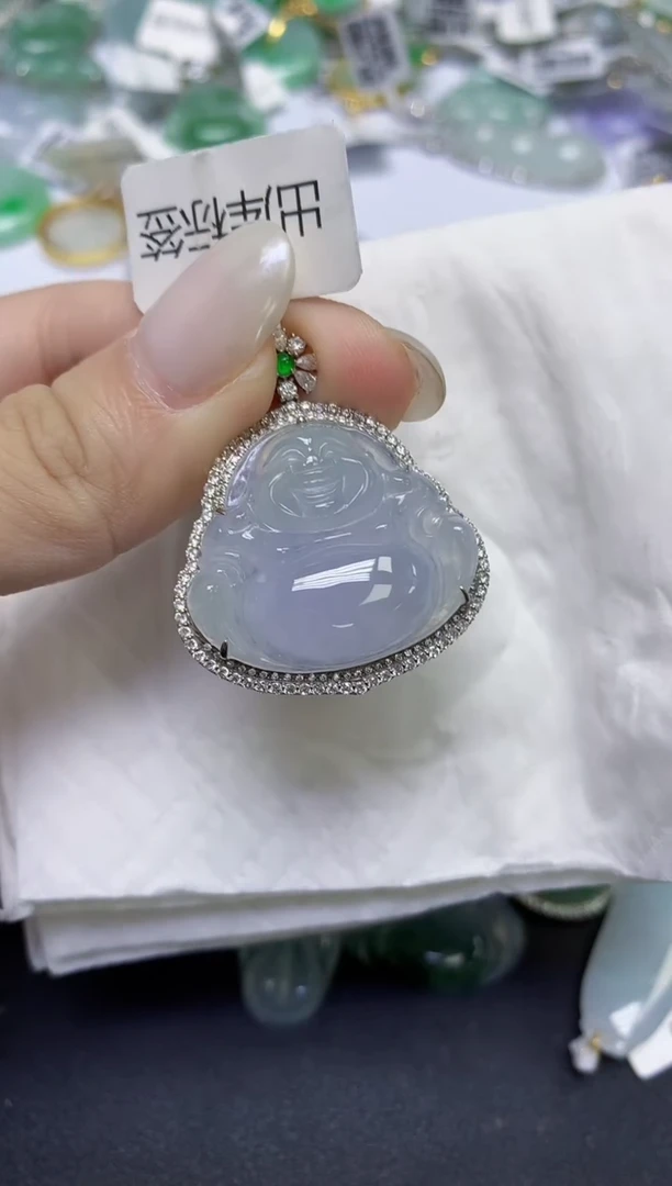 颈饰18K金镶嵌翡翠天然缅甸翡翠A货百元以上9元证书费自理