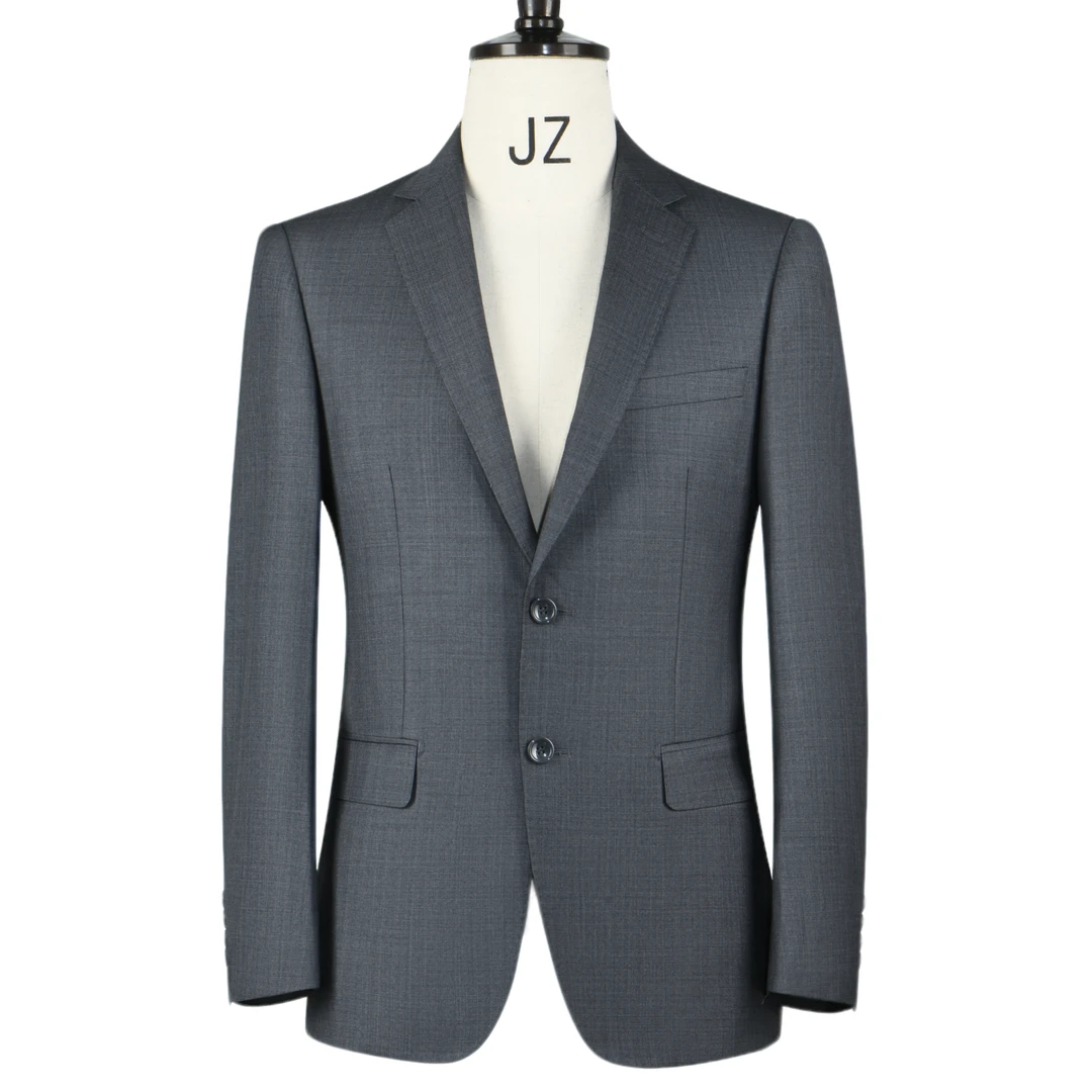 (西服套装)80%羊毛灰色结婚西装商务休闲男士男装职业单开叉西服
