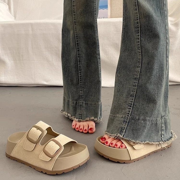 法式绝美勃肯厚底凉拖鞋女夏季外穿高级感2025新款外出配裙子拖鞋