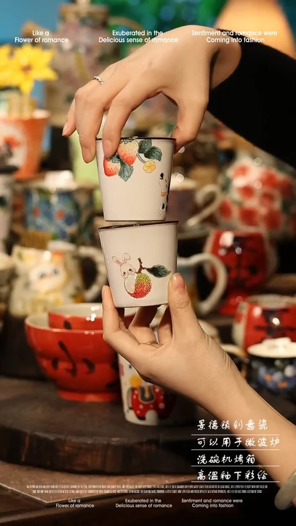 陶瓷一对景德镇高温釉下彩手工手绘款式