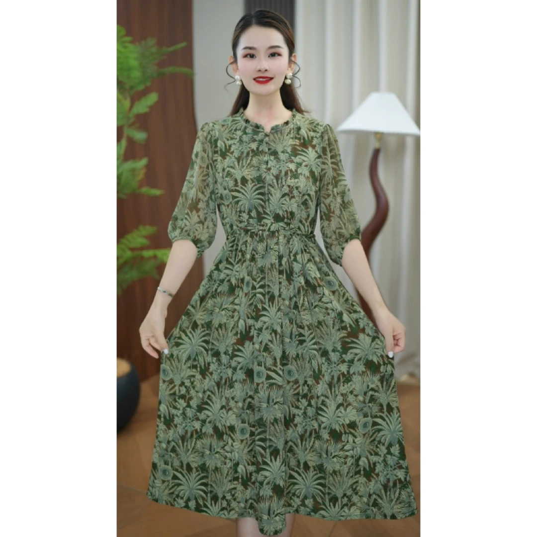 时尚显瘦收腰法式大码中长款修身百搭2025新款连衣裙ZL-4