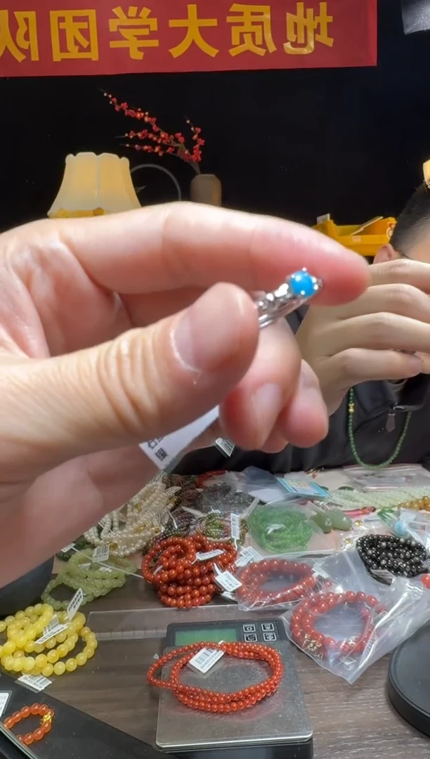 【闪购商品】绿松石戒指银S925镶嵌约4.5mm原矿绿松石蛋面活口戒