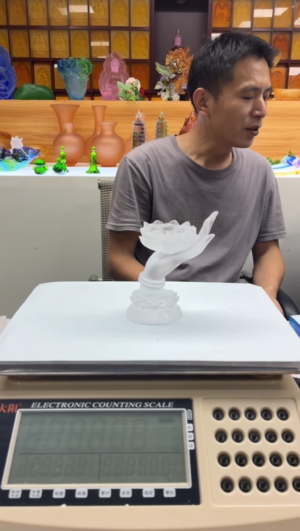 手工艺品琉璃白色佛手烛台12公分