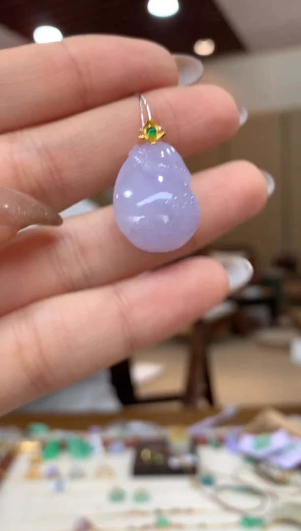 吊坠(不含链)18K金镶嵌翡翠钱袋