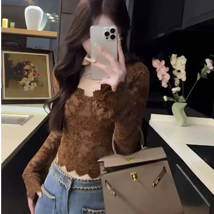 YY02# 法式纯欲V领花边蕾丝设计感小众上衣