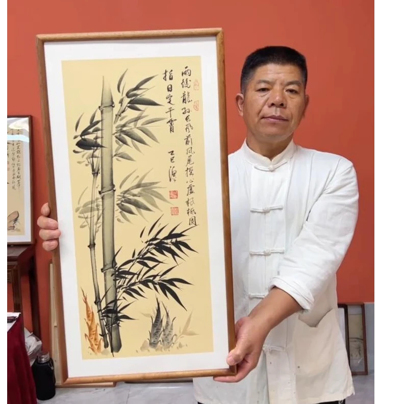 张富民作品/指日定干霄（乌檀木实木框）/古宣/36*69厘米左右