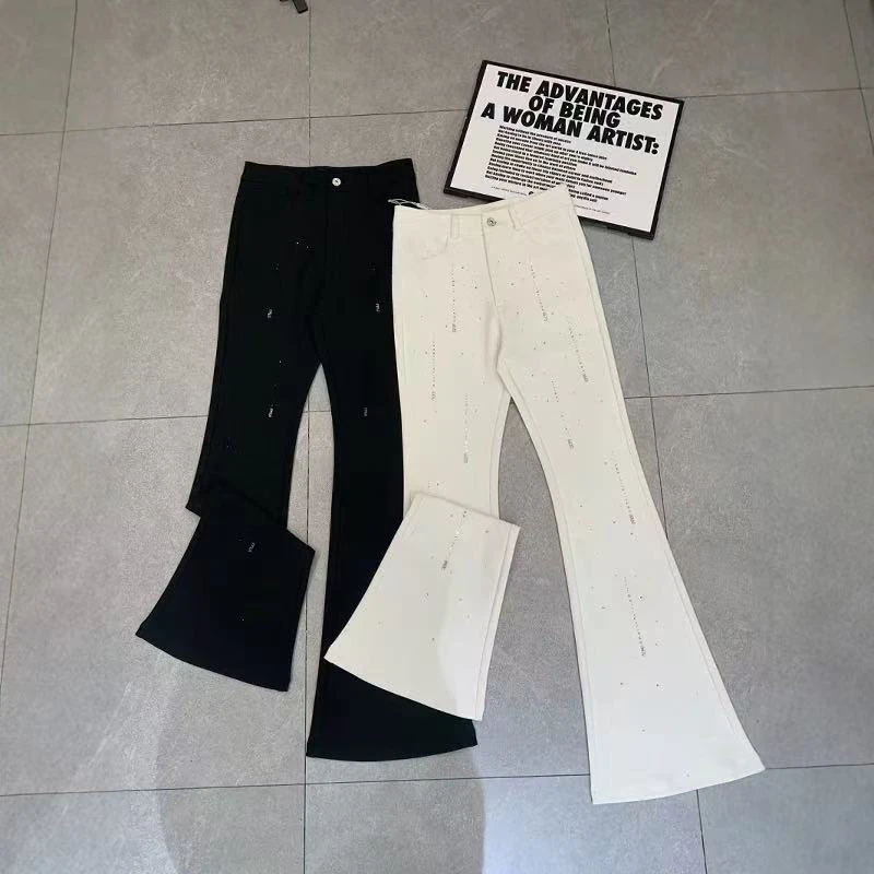 【晨浠定制】新款时尚气质显瘦腰雨点钻阔腿裤88073