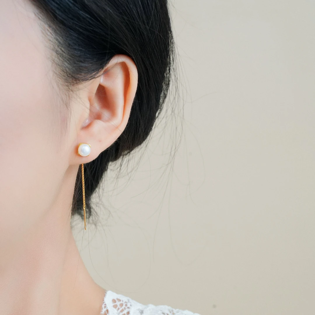 铜合金耳饰 精致小巧方块珠珠流苏显脸小耳线小众气质百搭耳环