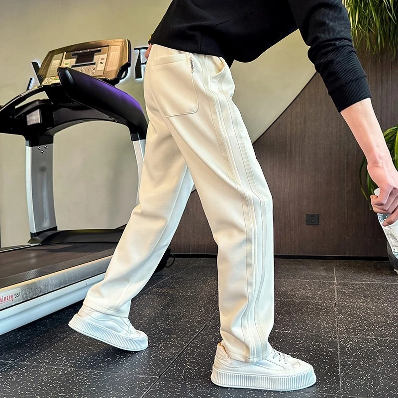秋冬季直筒卫裤轻奢痞帅男款加绒加厚运动裤新款宽松重磅休闲长裤