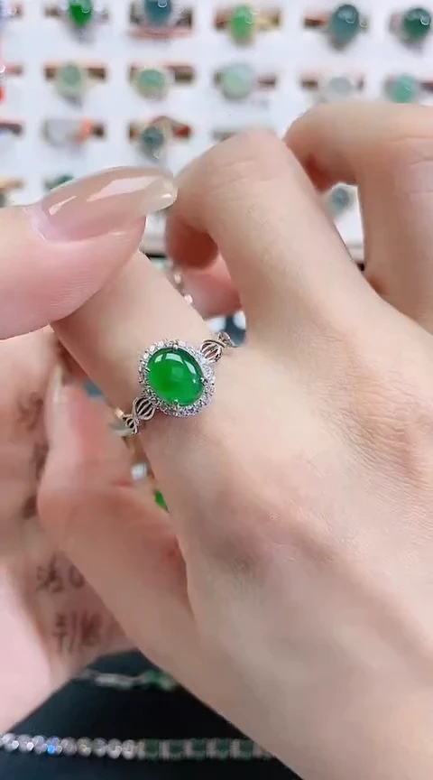 银S925镶嵌戒指翡翠天然翡翠
