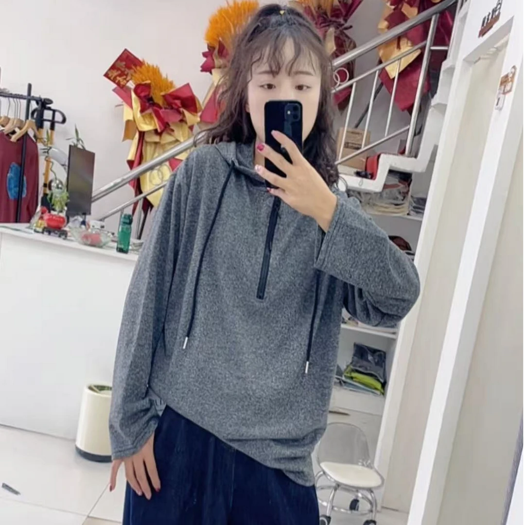 12669欧版拉链连帽弹力韩版打底衫-8923-1长袖宽松